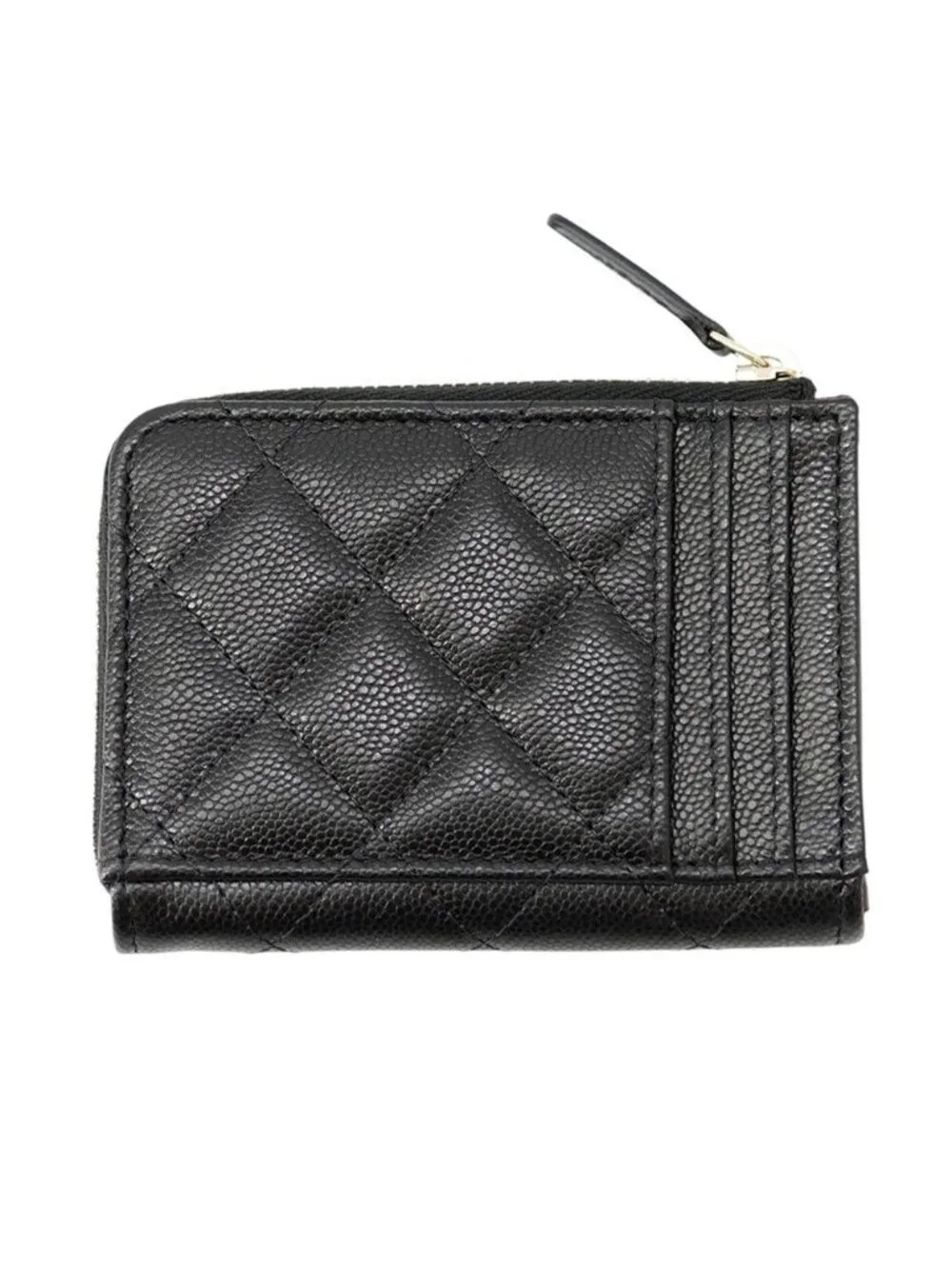 Chanel Coin Purse Quilted CC Logo Caviar Leather Wallet Black
